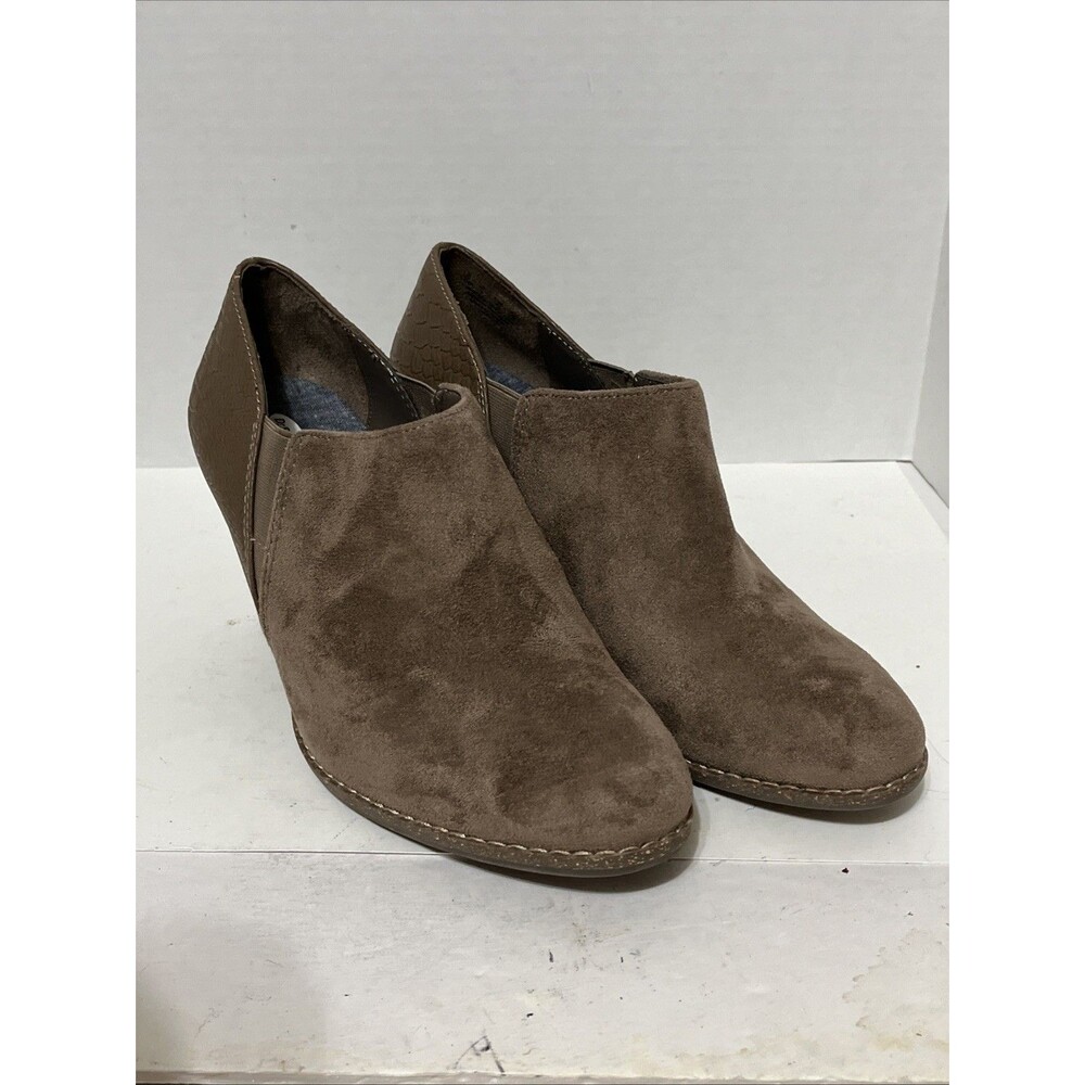 Beautiful Dr Scholls Boots 10 M Charlie Ankle Booties Heels Brown Fabric Pull On